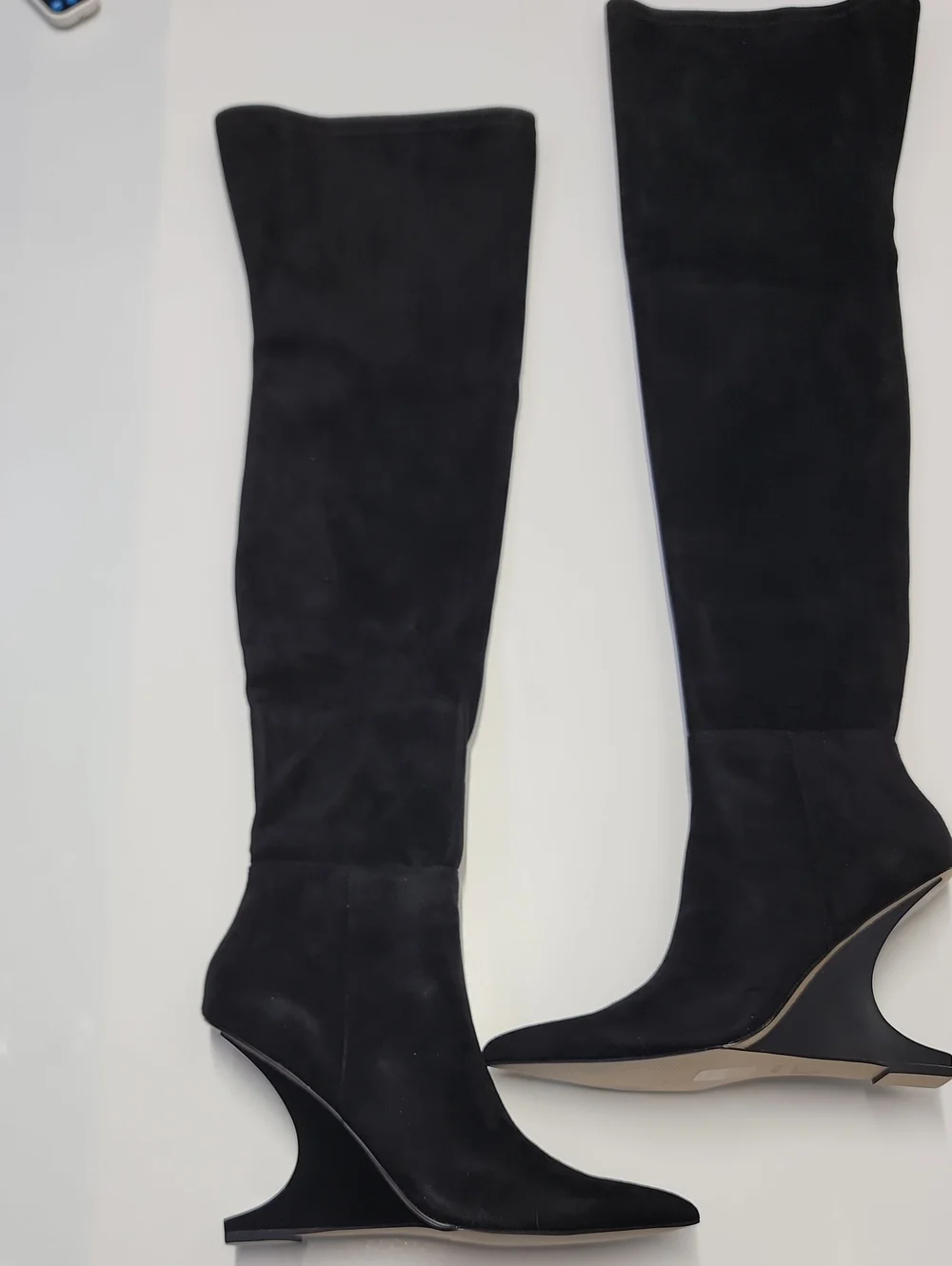 AAJ Black Knee-High Sculpted Wedge Boot NEW IN BOX Sz 8.5